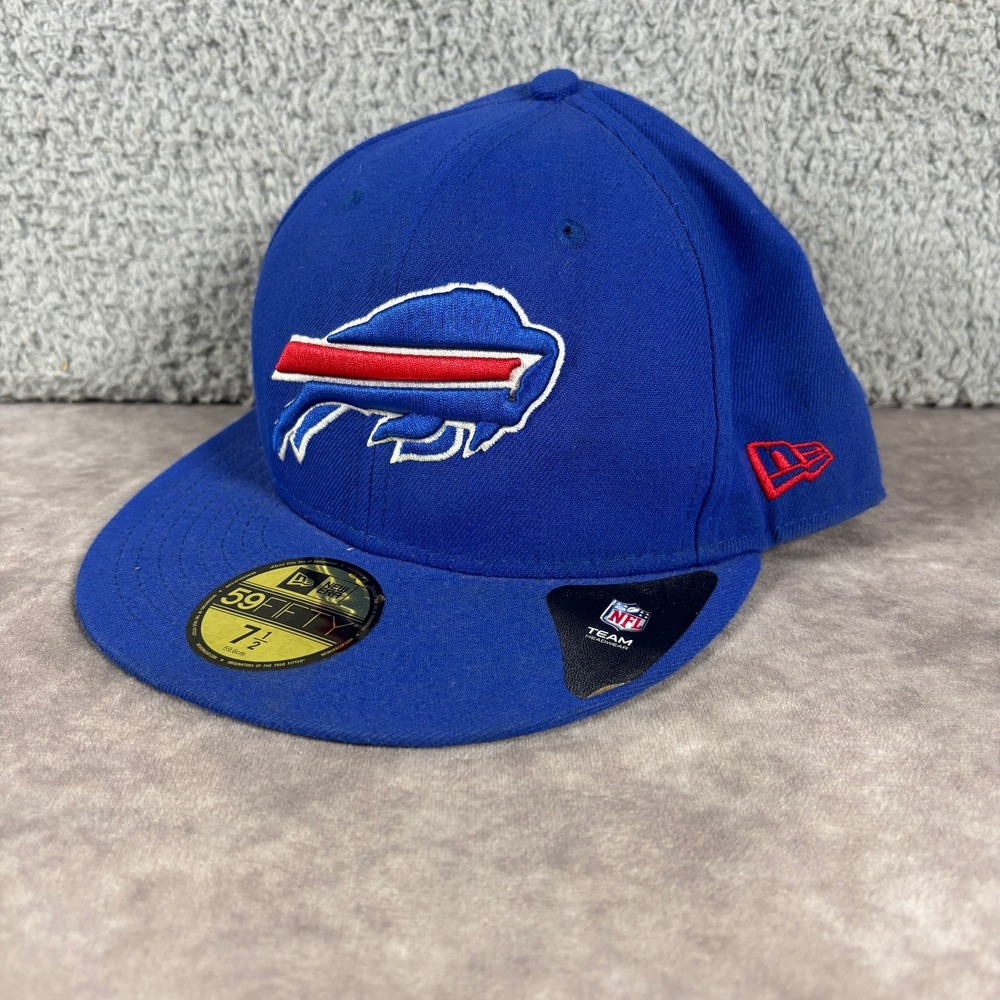 New Era Mens 7 1/2 Blue Buffalo Bills 59FIFTY Fitted NFL Football Cap Flat Brim